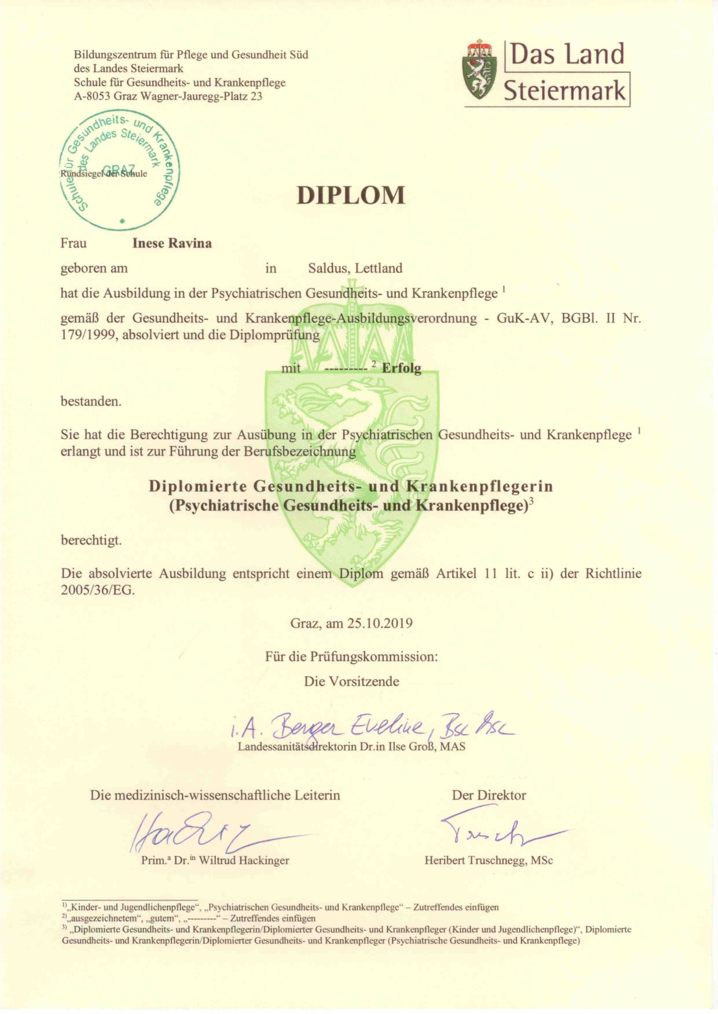Geschützter Nachweis: DGKP-Diplom