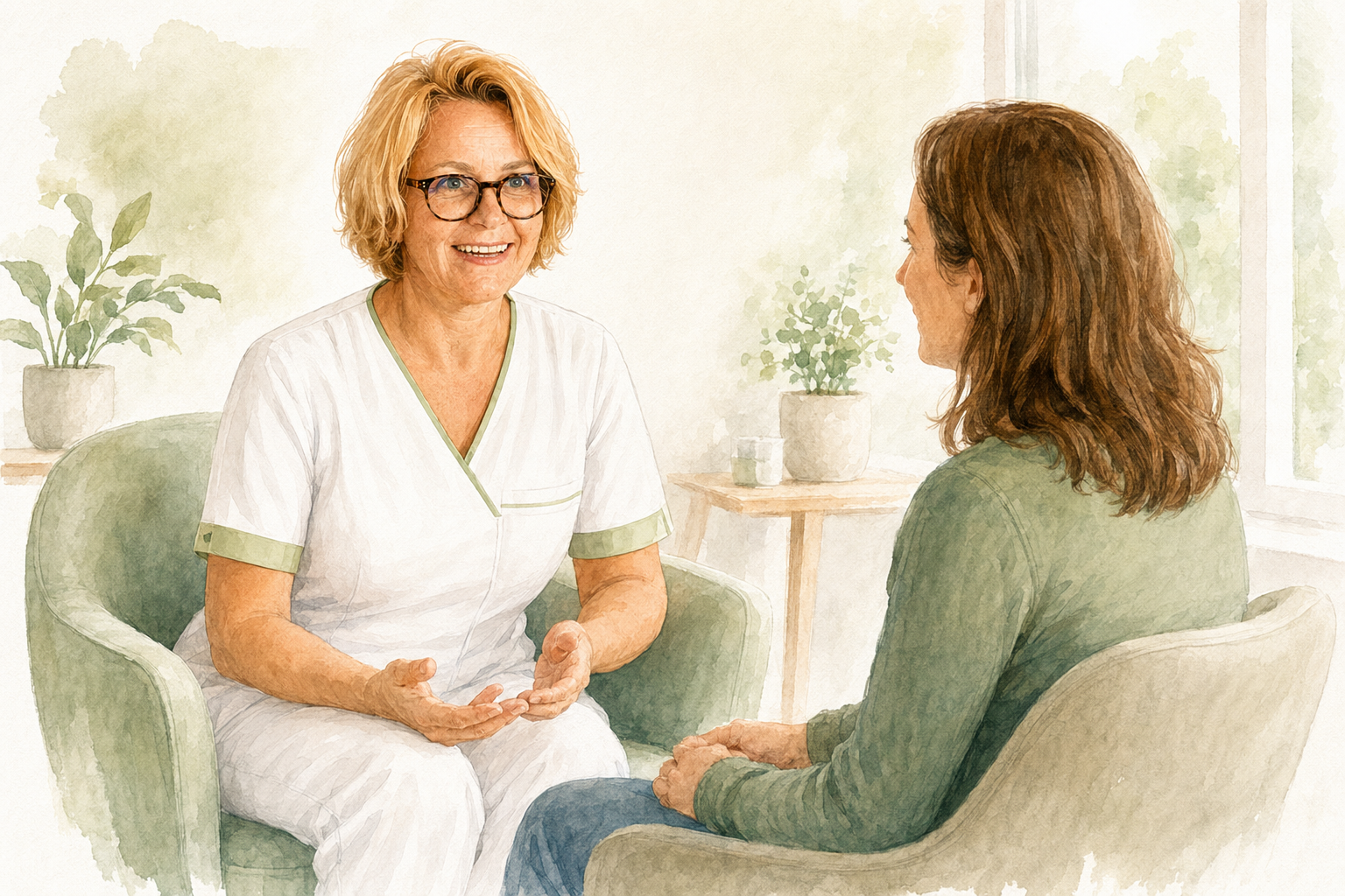 DGKP Inese Ravina in einem respektvollen Gespräch im Rahmen psychiatrischer Pflege